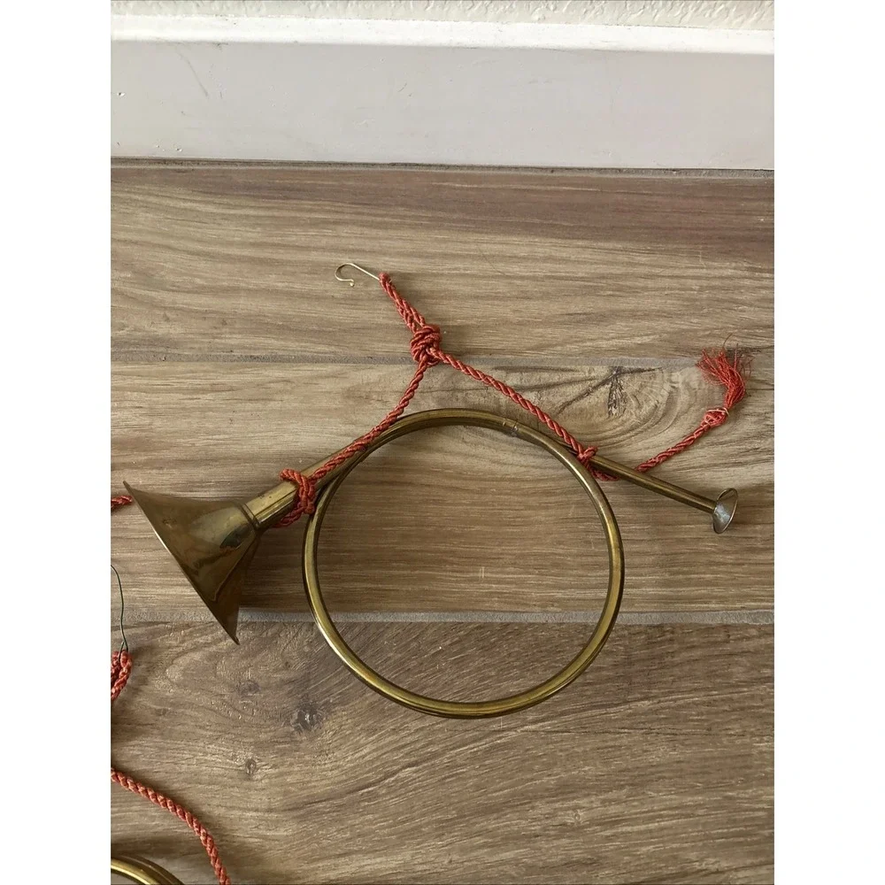 Lot Of 3 Vintage 13 Inch Decorative Brass Horns with Rope for Hanging